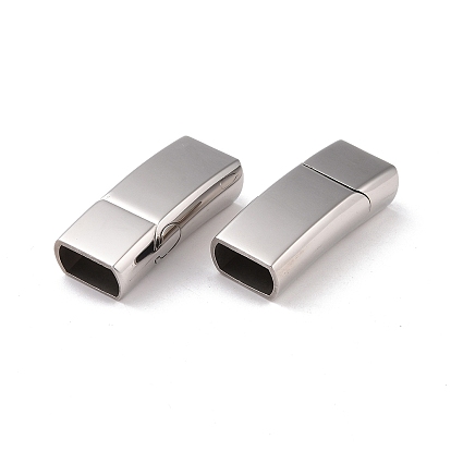 304 Stainless Steel Magnetic Clasps with Glue-in Ends, Rectangle, 32x13x8mm, Hole: 6x11mm