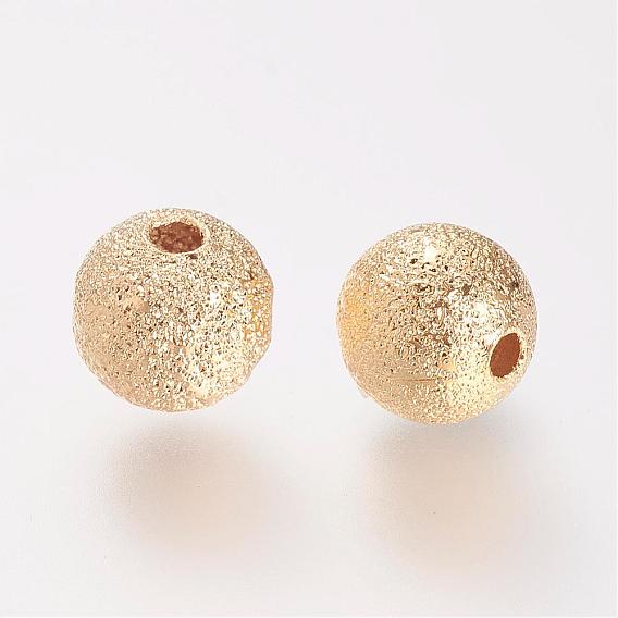 Brass Textured Beads, Nickel Free, Real 18K Gold Plated, Round