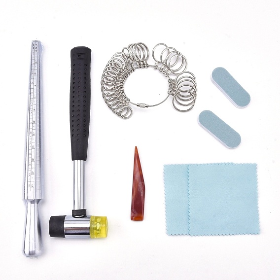 Kit de medición del medidor de anillo estándar de EE. UU., con mandril y 27 piezas de calibre de anillo (0 a 13 para medias tallas), para medición y reparación de anillos