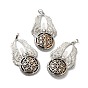 Gemstone Big Pendants, Flat Round with Wing Charms, with Rack Plating Platinum Tone Brass Findings, Cadmium Free & Lead Free