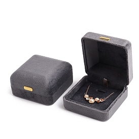 Square Velvet Pendant Storage Boxes with Golden Iron Clips, Jewerly Gift Case for Pendant Necklaces