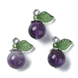 Natural Gemstone Fruit Pendants, Apple Charms with Stainless Steel Color Tone 304 Stainless Steel Loops
