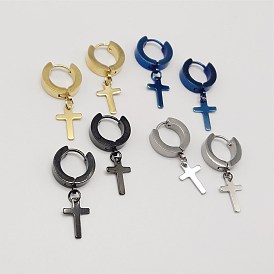 Hypoallergenic Cross Pendant Earrings - Simple, Short Stainless Steel Ear Jewelry.