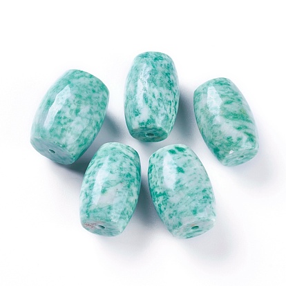 Natural Green Spot Jasper Beads, Barrel