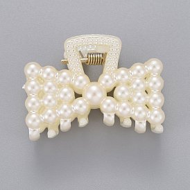 Plastique de pinces à cheveux griffes, avec des perles d'imitation en plastique ABS et des apprêts en fer, bowknot