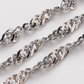 304 Stainless Steel Singapore Chains, Water Wave Chains, Soldered, Faceted, 3mm