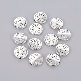 Perles en alliage de style tibétain, sans plomb et sans cadmium, plat et circulaire avec fleur