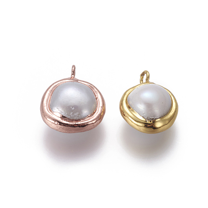 Pendentifs de perles d'eau douce de culture naturelle, avec les accessoires en laiton, nuggets