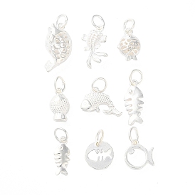 925 Sterling Silver Pendants, Fish Charms with Jump Rings