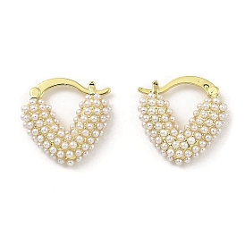 Rack Plating Brass Teardrop Hoop Earrings, with Plastic Pearl Beads, Long-Lasting Plated, Lead Free & Cadmium Free