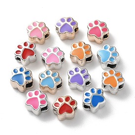 Acrylic European Beads, with Enamel, Large Hole Beads, Mixed Color, Paw Print
