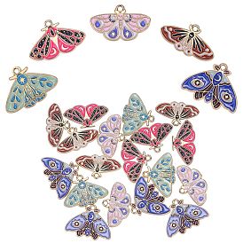 Pendentifs en émail d'alliage de style 20, or, papillons de nuit/charme papillon