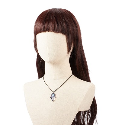 Aquamarine Rhinestone Hamsa Hand with Resin Evil Eye Pendant Necklace for Women