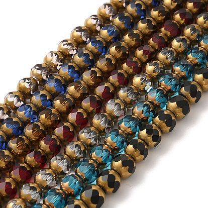 Transparent Electroplate Glass Beads Strands, Half Golden Plated, Faceted, Round