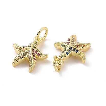 Micro cuivres ouvrent pendentifs zircone cubique, avec anneau de saut, réel 18 k plaqué or, charmes d'étoiles de mer