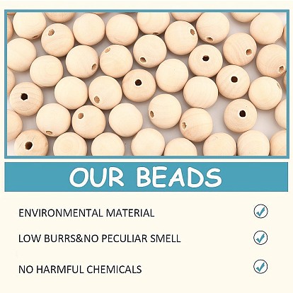 Natural Wooden Beads, Undyed, Round
