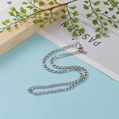 304 Stainless Steel Figaro Chain Necklace, with Lobster Claw Clasps