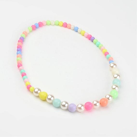 Acrylique gradué enfants de perles colliers, avec opaques perles rondes acryliques, 16.14 pouce