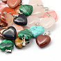 Heart Gemstone Pendants, with Platinum Tone Brass Findings