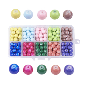 10 Colors Painted Glass Beads, Baking Paint, Round