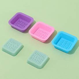 DIY Soap Making Molds, Food Grade Silicone Casting Molds, Square with Word 100% Hand Made