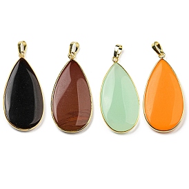 Glass Pendants, with Rack Plating Brass Findings, Teardrop Charms