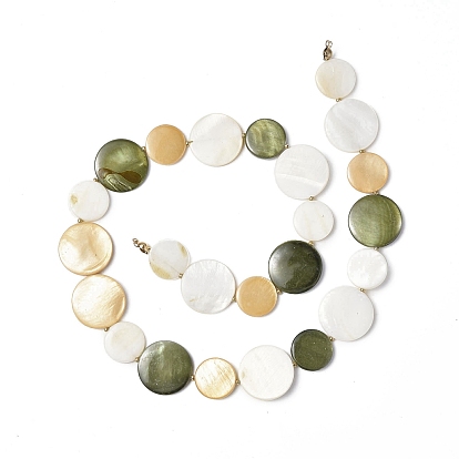 Brins de perles de coquille d'eau douce naturelles peintes, avec pointes de perles en alliage, plat rond