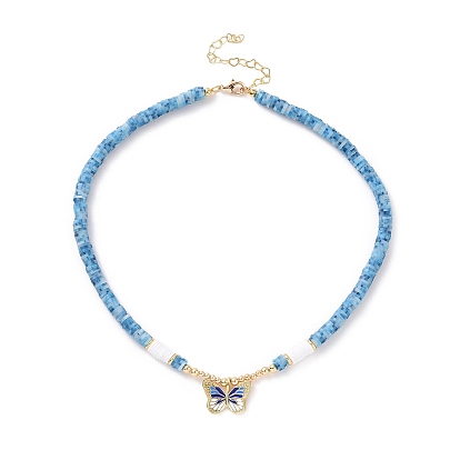 Collier pendentif papillon en laiton avec chaînes en perles heishi en argile polymère pour femme