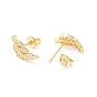 Clear Cubic Zirconia Feather Stud Earrings, Brass Jewelry for Women, Cadmium Free & Nickel Free & Lead Free