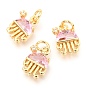 Brass Micro Pave Cubic Zirconia Charms, with Jump Rings, Long-Lasting Plated, Real 18K Gold Plated, Jellyfish Shape