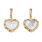 Brass Micro Pave Cubic Zirconia Pendants, with Natural Shell, Real 18K Gold Plated, Nickel Free, Heart