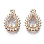 Brass Micro Pave Clear Cubic Zirconia Pendants, Long-Lasting Plated, Cadmium Free & Lead Free, Teardrop