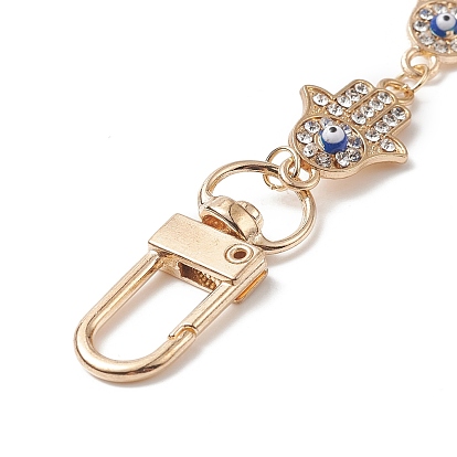Alloy Rhinestone Enamel Hamsa Hand with Evil Eye Link Chain Bag Extender Chains, with Alloy Swivel Clasps