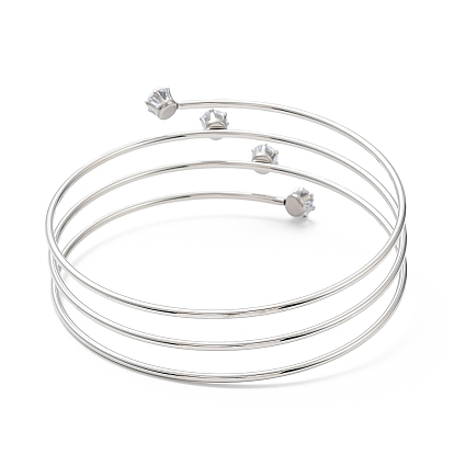 304 Stainless Steel Triple Loops Wire Wrap Bangle, Clear Cubic Zirconia Cuff Bangle