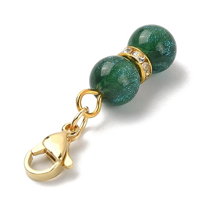 Décorations pendantes rondes en résine, avec perles d'espacement en strass en fer et fermoirs mousquetons en acier inoxydable