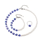 Plastic Imitation Pearl & Millefiori Glass Beaded Finger Ring Bracelet Necklace, Jewelry Set for Women