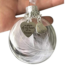 Round with Word Feather Ball Pendant Decorations, with Clear PET Plastic Dome and Alloy Findings, for Memorial Party Home Hanging Ornament