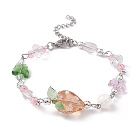 Lampadaire aux fraises et bracelets en perles de papillon en verre, avec 304 inoxydable chaînes en acier
