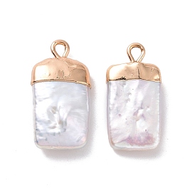 Natural Cultured Freshwater Pearl Pendants, with Brass Findings, Cadmium Free & Lead Free, Rectangle