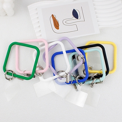 Cordon de téléphone à boucle carrée en silicone, lanière de poignet avec porte-clés en plastique et alliage