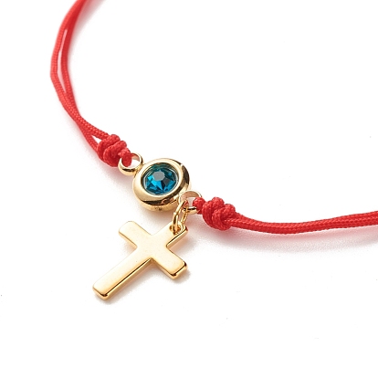 Bracelet breloque croix et plat rond strass, bracelet ajustable en perles tressées, bijoux de protection porte-bonheur pour elle, rouge