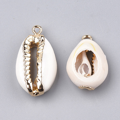 Electroplate Freshwater Shell Pendants, with Iron Findings