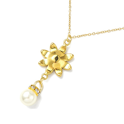Enamel Flower with Plastic Pearl Pendant Necklace, Ion Plating(IP) 304 Stainless Steel Jewelry for Women