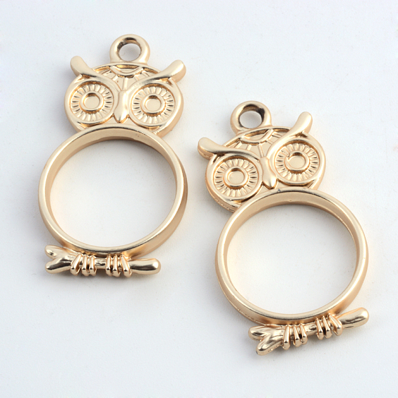 Matte Style Rack Plating Alloy Owl Pendant Rhinestone Settings, Open Back Bezel For DIY UV Resin, Epoxy Resin, Pressed Flower Jewelry, Cadmium Free & Nickel Free & Lead Free, 36x20x3.5mm, Hole: 3mm, Fit for 2mm Rhinestone