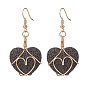 Boucles d'oreilles pendantes en pierre de lave naturelle coeur pour femme, boucle d'oreille d'huile essentielle de perle enveloppée de fil de cuivre