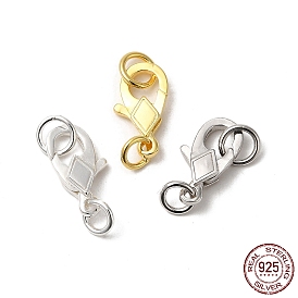 925 Sterling Silver Lobster Claw Clasps with Jump Rings, Rhombus