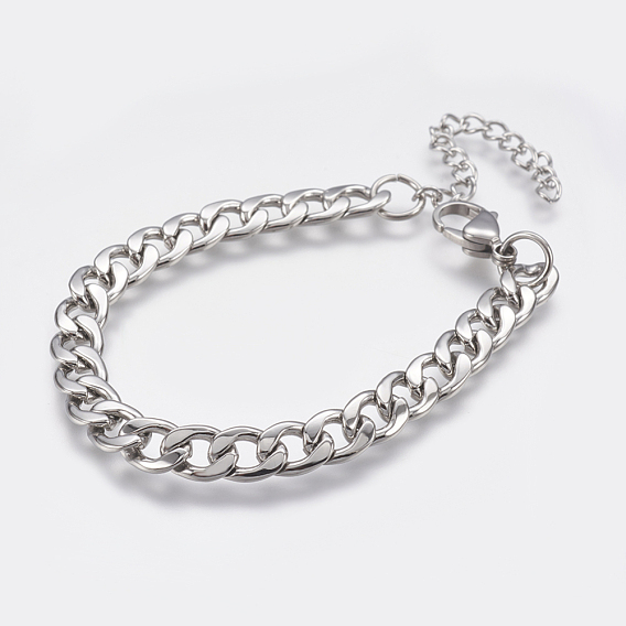Men's 304 Stainless Steel Curb Chain Bracelets, with Lobster Claw Clasps, Cuban Link Chain Bracelets
