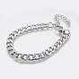 Men's 304 Stainless Steel Curb Chain Bracelets, with Lobster Claw Clasps, Cuban Link Chain Bracelets