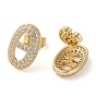 Rack Plating Brass Micro Pave Cubic Zirconia Stud Earrings, Hollow Oval