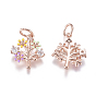 Brass Charms, with Micro Pave Cubic Zirconia, Enamel and Jump Rings, Flower